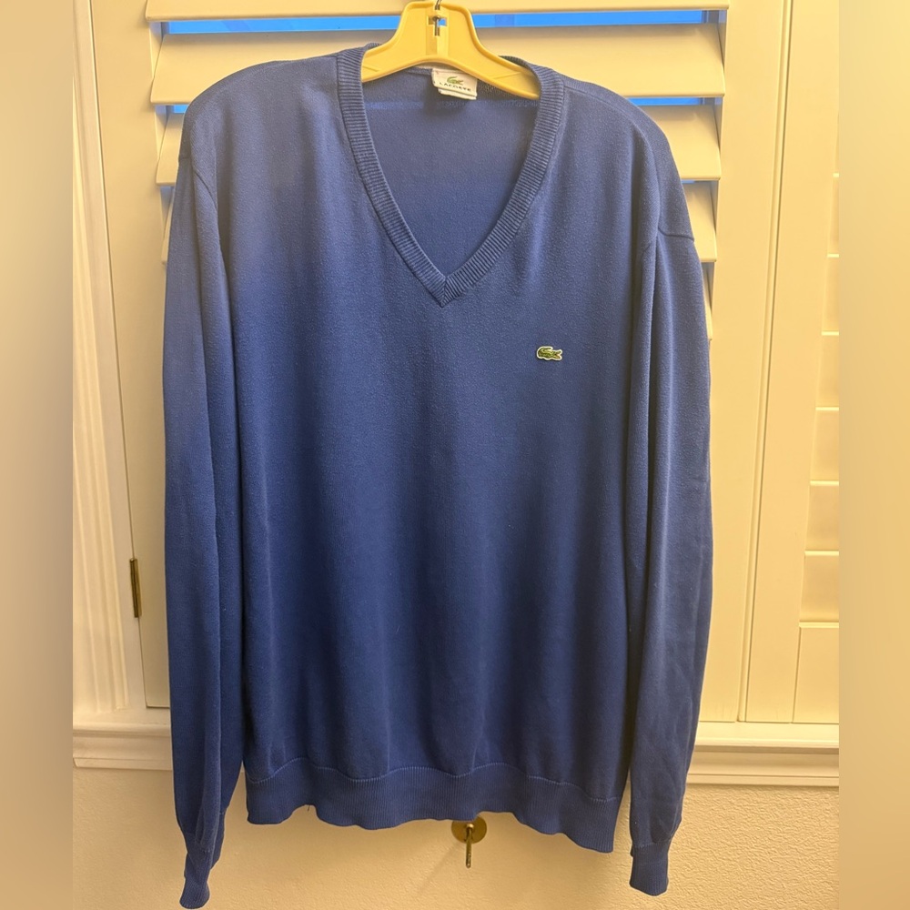 Lacoste Men's Royal Blue V-Neck Sweater 100% Cotton Men’s Large Euro 6